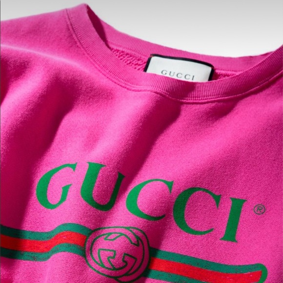 Gucci vintage inspired oversized long sleeve logo pink sweatshirt interlocking G - Picture 2 of 15